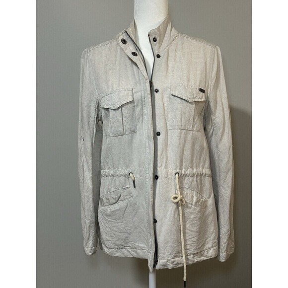 Max Jeans Jackets & Blazers - MAX JEANS Linen Blend Cream Jacket with Pockets & Cinch Tie Waist Size Small